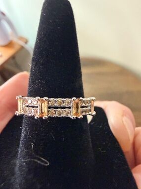 Bomb Party Smokey Topaz and Silver Tone Cubic Zirconia Band Ring Size 7